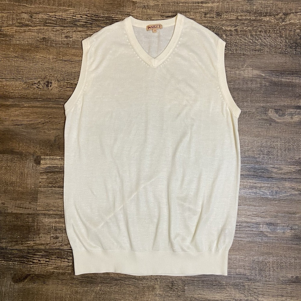 INSERCH Sweater Vest Men's 2XL‎ Cream Pullover Y2K Vintage Classic Preppy